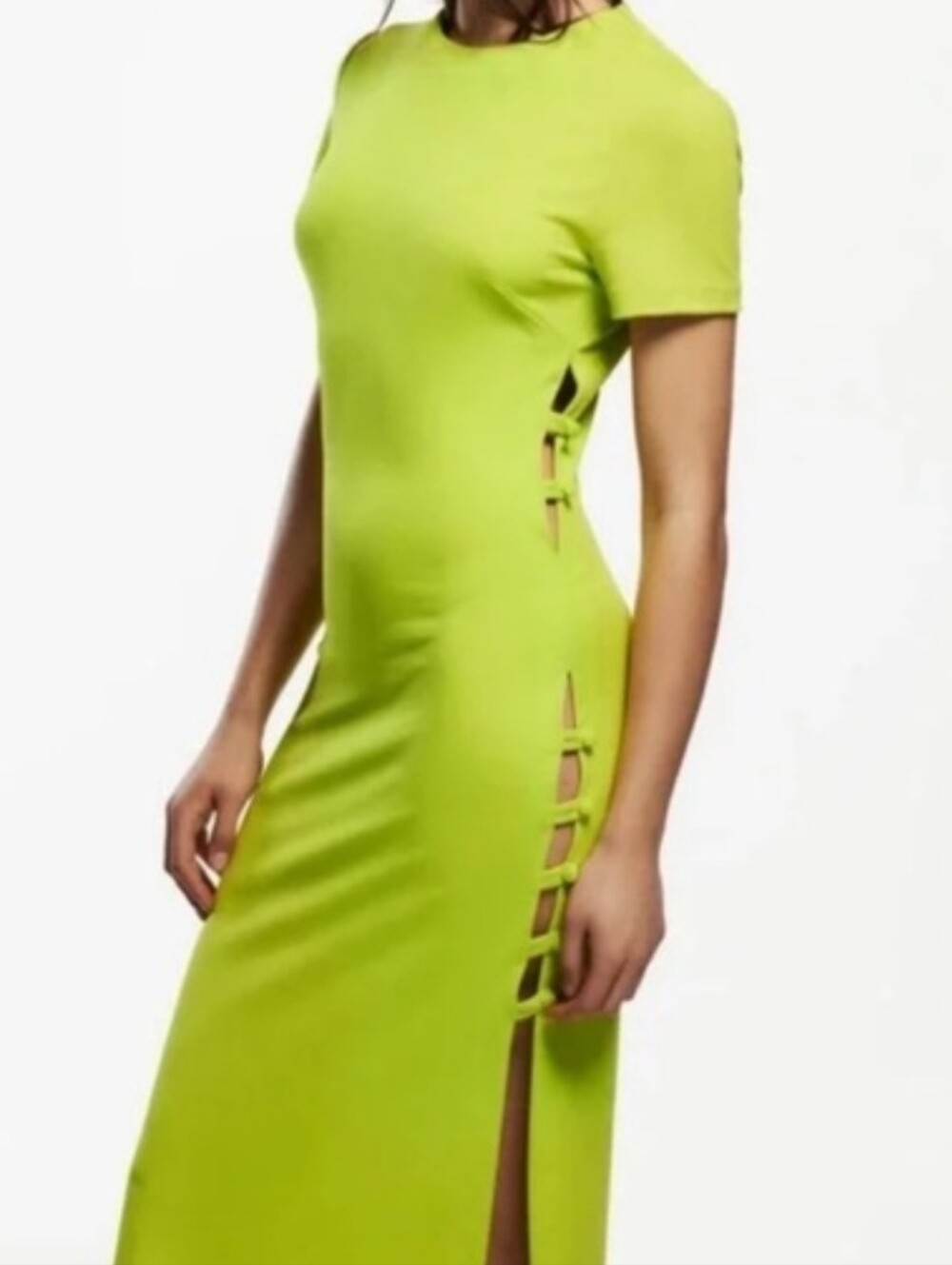 NWT  ZARA GREEN SIDE SLIT MIDI DRESS